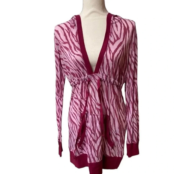 Athleta Tops - Athleta Pink Zebra Print Hooded Tunic Cover-Up Drawstring Waist Size Medium